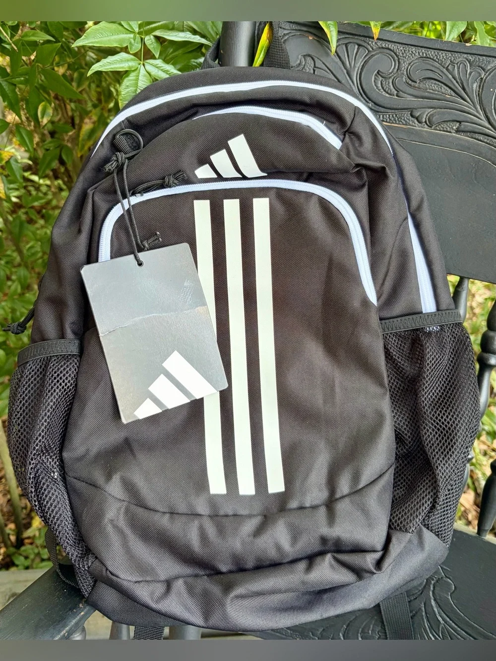 NWT ADIDAS Black Backpack with White Three-Stripes